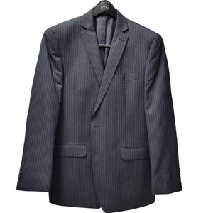 Calvin Klein Polyester Rayon Pinstripe Suit Jacket 42R Men's. Navy Gray Stripe